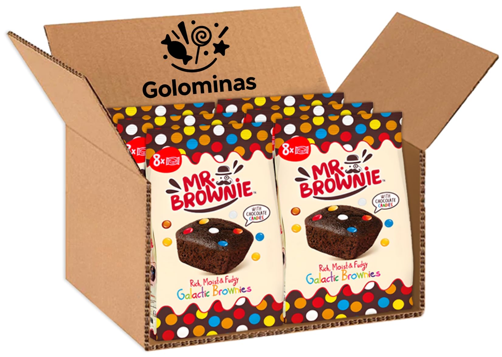 Mr. Brownie Galactic Brownies Lacasitos Pack 12 Bolsas 96 Unidades Suaves Jugosos Snack Dulce Meriendas Fiestas