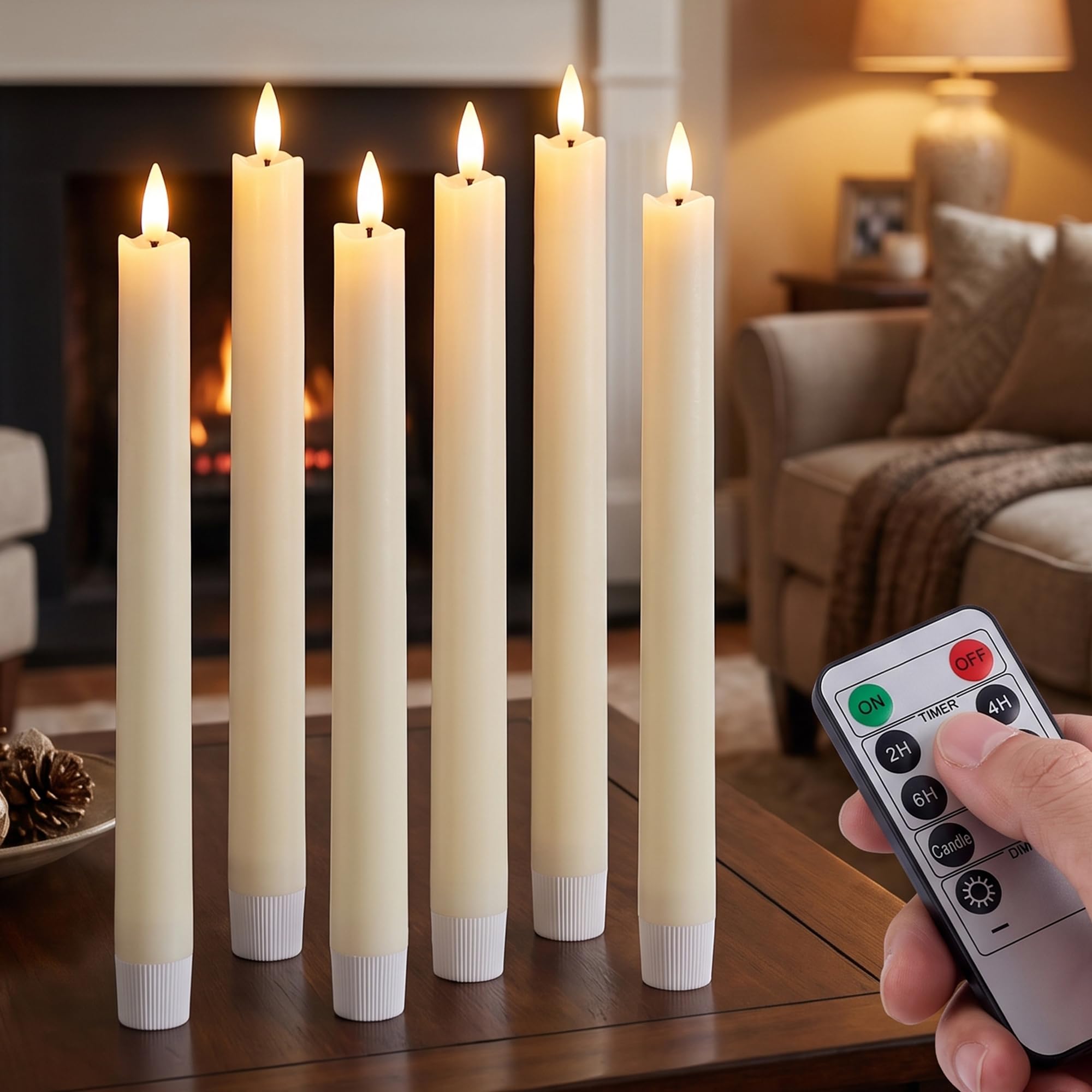 6 PCS LED Taper Candles,Ivory Battery Candles with Remote and Timer — image 1