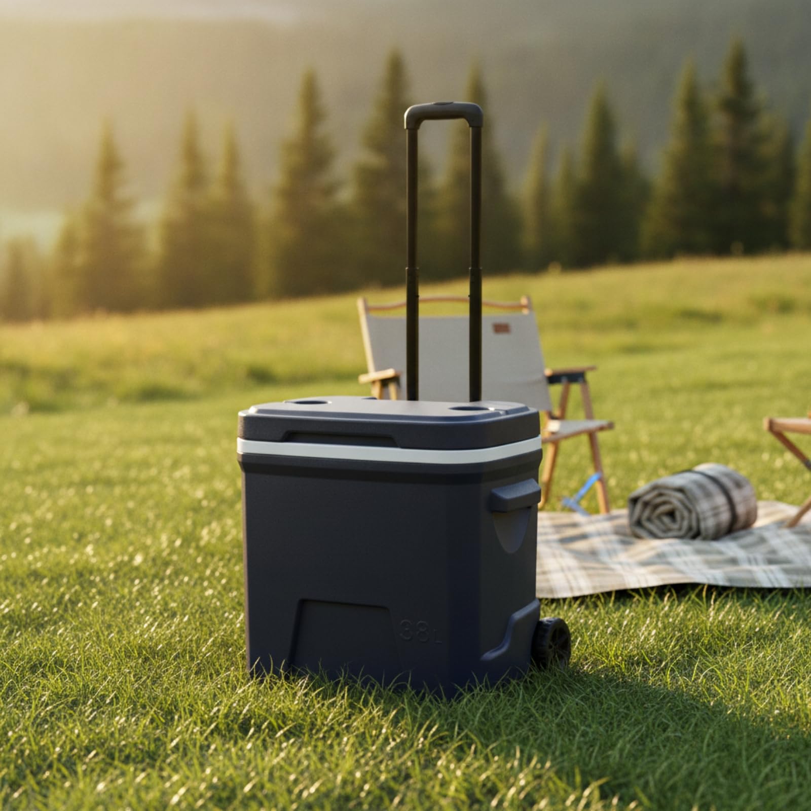 Sharplace Nevera Portátil con Ruedas y Asa para Exteriores Contenedor Hielo con Aislamiento Térmico Tapa Portavasos Acuado para Camping Picnic y Fiestas al Libre