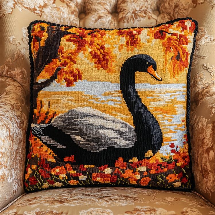 Broderie Latch Hook kit coussin cygne noir idée cadeau anniversaire créatif DIY