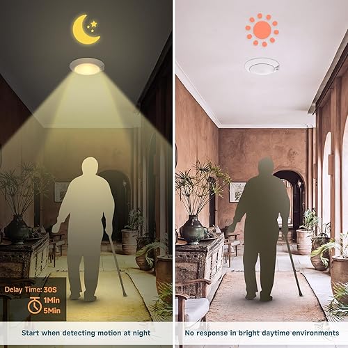 Miniatura 4 de ECOELER Paquete de 2 luces de techo con sensor de movimiento PIR, luz de ocupación seleccionable 3CCT con cuenta regresiva y sensor de atardecer a