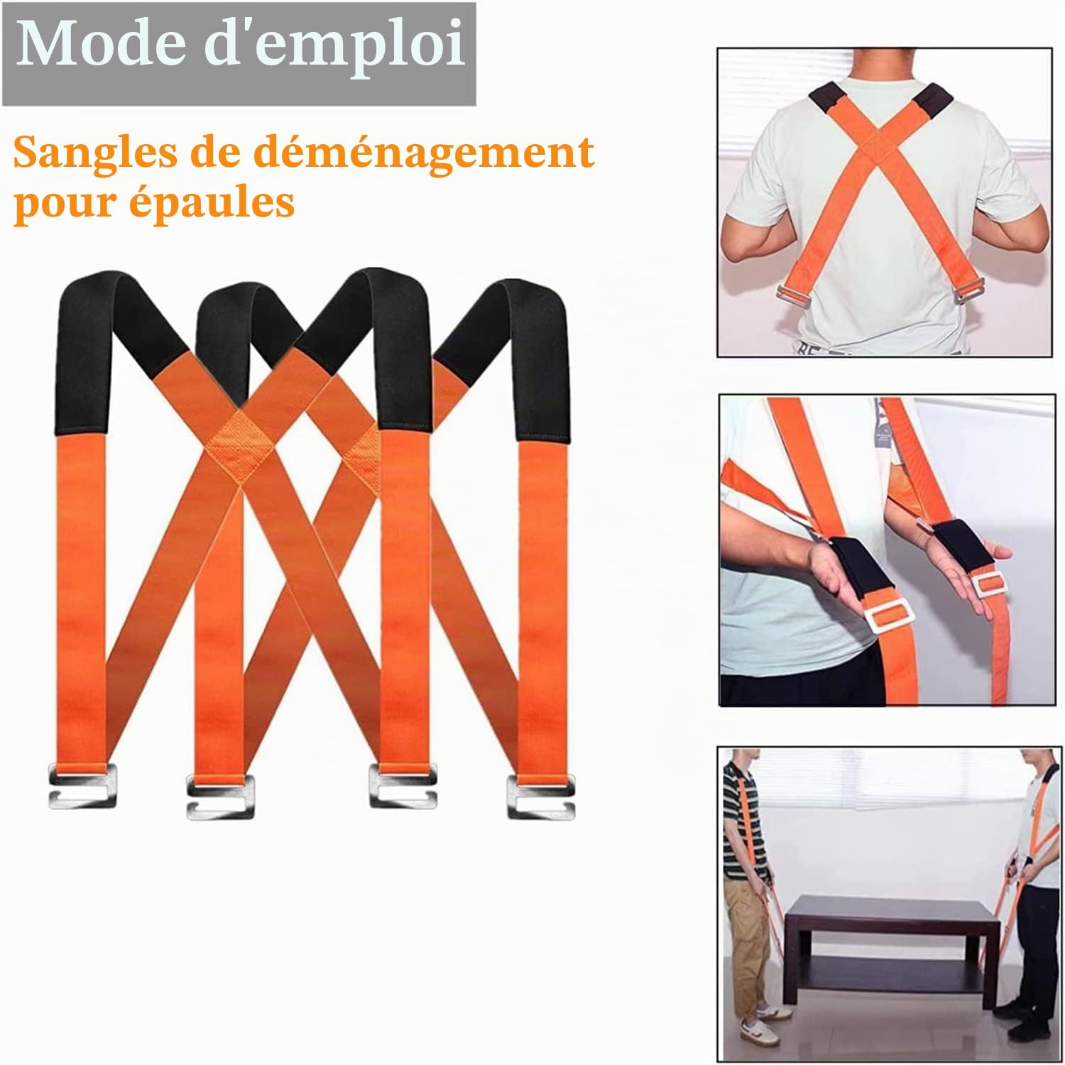 Sangles déménagement pour meubles, 2 sangles levage réglables et sangle de levage pour une personne pour déplacer des meubles, des appareils, des objets lourds et encombrants en toute sécurité