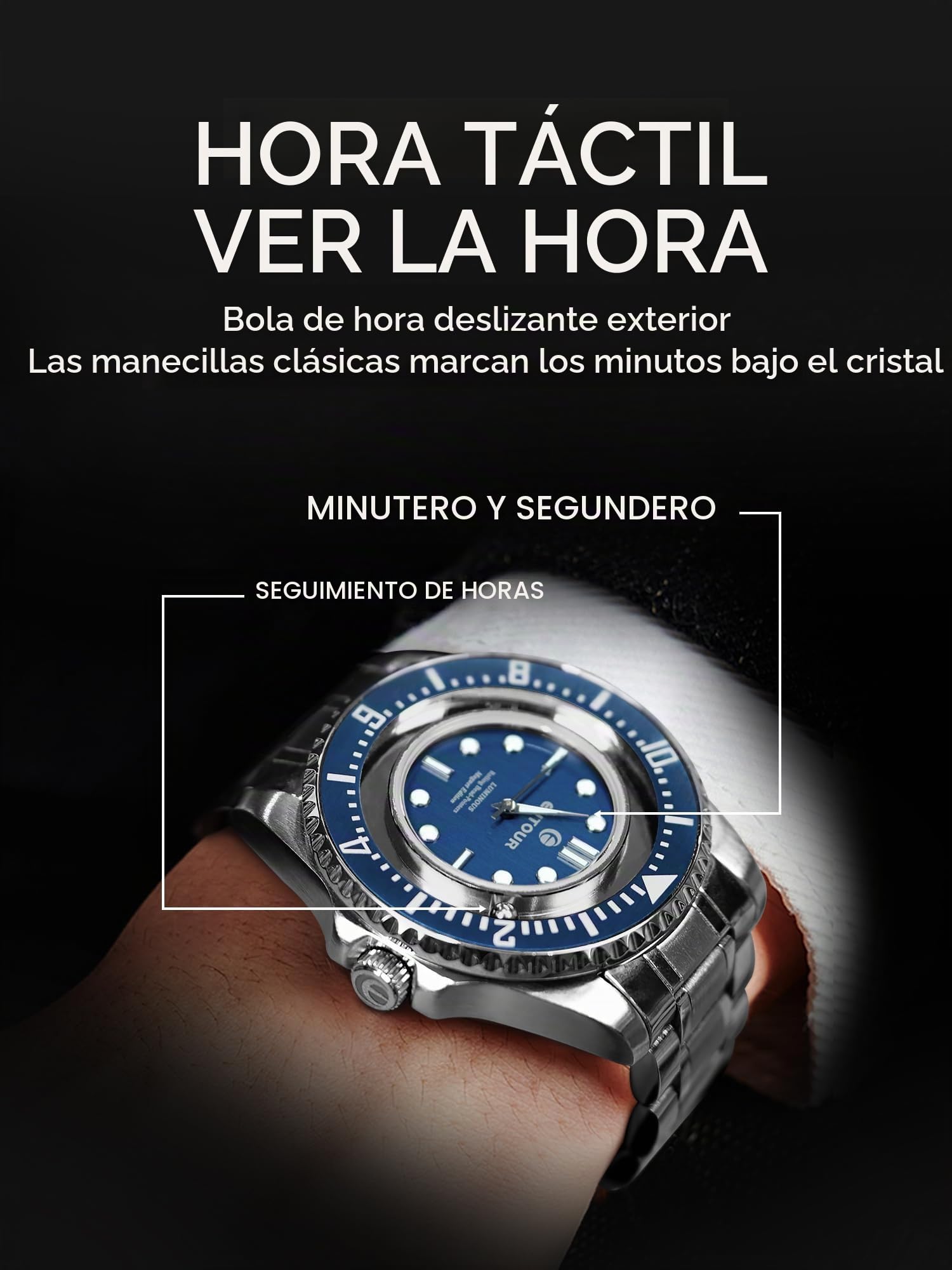 EUTOUR Reloj para Hombre, Reloj Magnético con Bola, Esfera de Cobre, Estilo Clásico, Movimiento Suizo, 40mm, Marcaciones Nocturnas