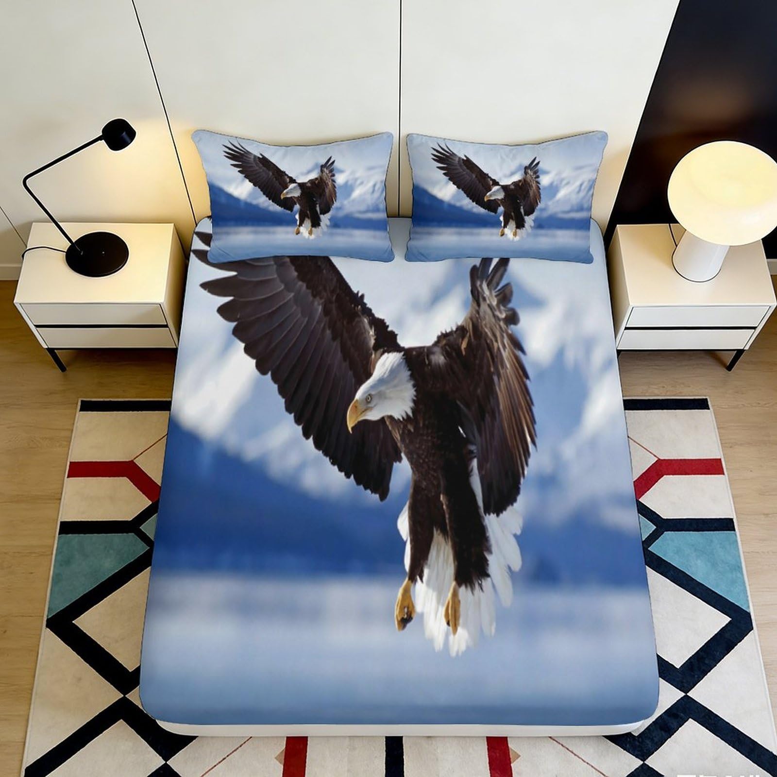 Pnayamiorkfel Style-7 3D Printed Majestic Eagle Fitted Sheet Microfiber Soft Mountain Sky Bed Cover For Bedroom Guest Room Decor 90X200x25cm