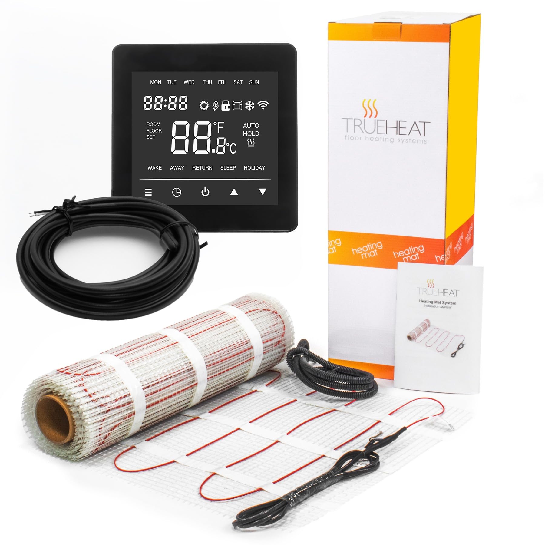 Trueheat Black Wifi Thermostat Electric Underfloor Heating Mat Kit For Tile Or Stone Floors 200W/M2-2M2 With