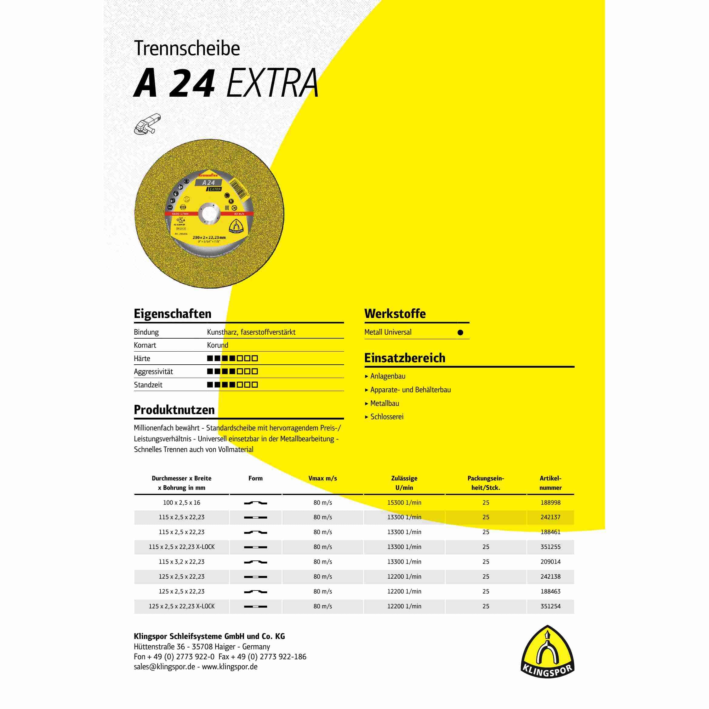 A 24 EX - Discos de corte rectos (25 unidades, 230 x 2 x 22,23 mm)