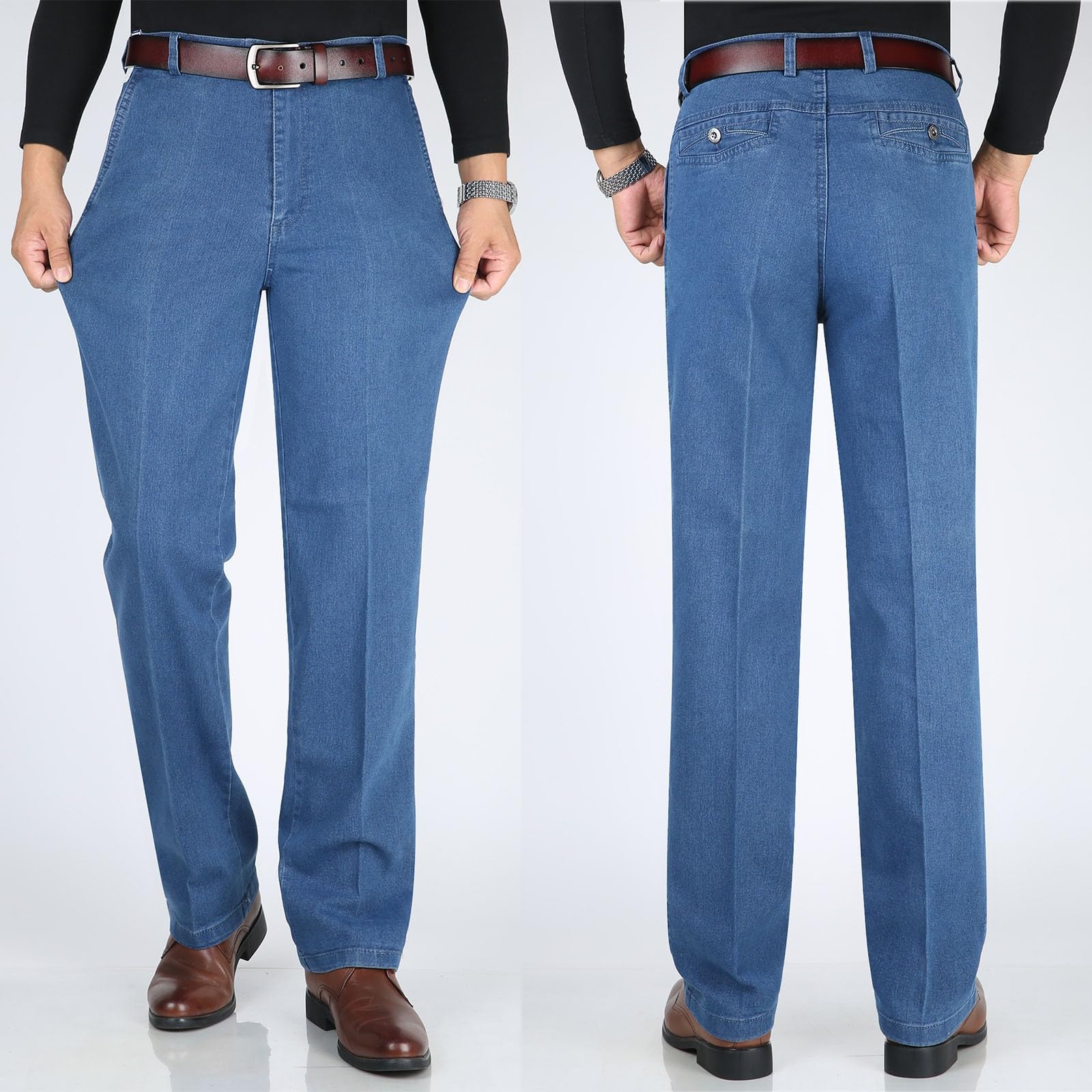 Jeans da Uomo Strappati, Pantaloni di Jeans da Uomo Pantaloni Distruzione Foro Dritto Jeans Distressed Pantaloni Denim Skinny Slim Nero Estivi Jeans da Lavoro Jeans Leggeri Originale Jeans Plus Size
