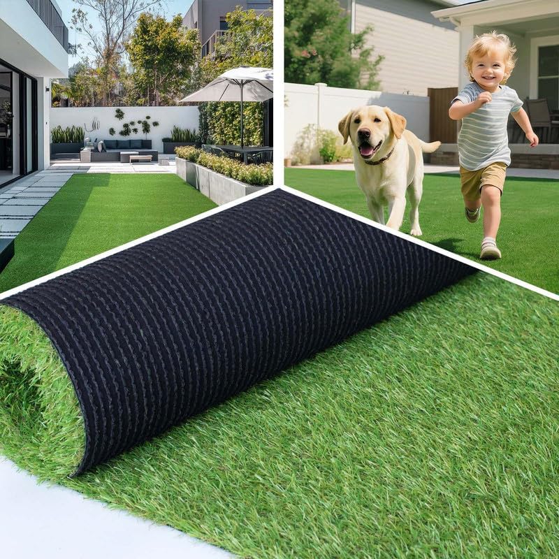 Artificial Grass Rug 15FT x 18FT, 0.8" Thick High Density Fake Turf with Drainage Holes, Realistic Synthetic Grass Mat for Dogs, Patio, Backyard, Balcony, Indoor Outdoor Lawn Carpet