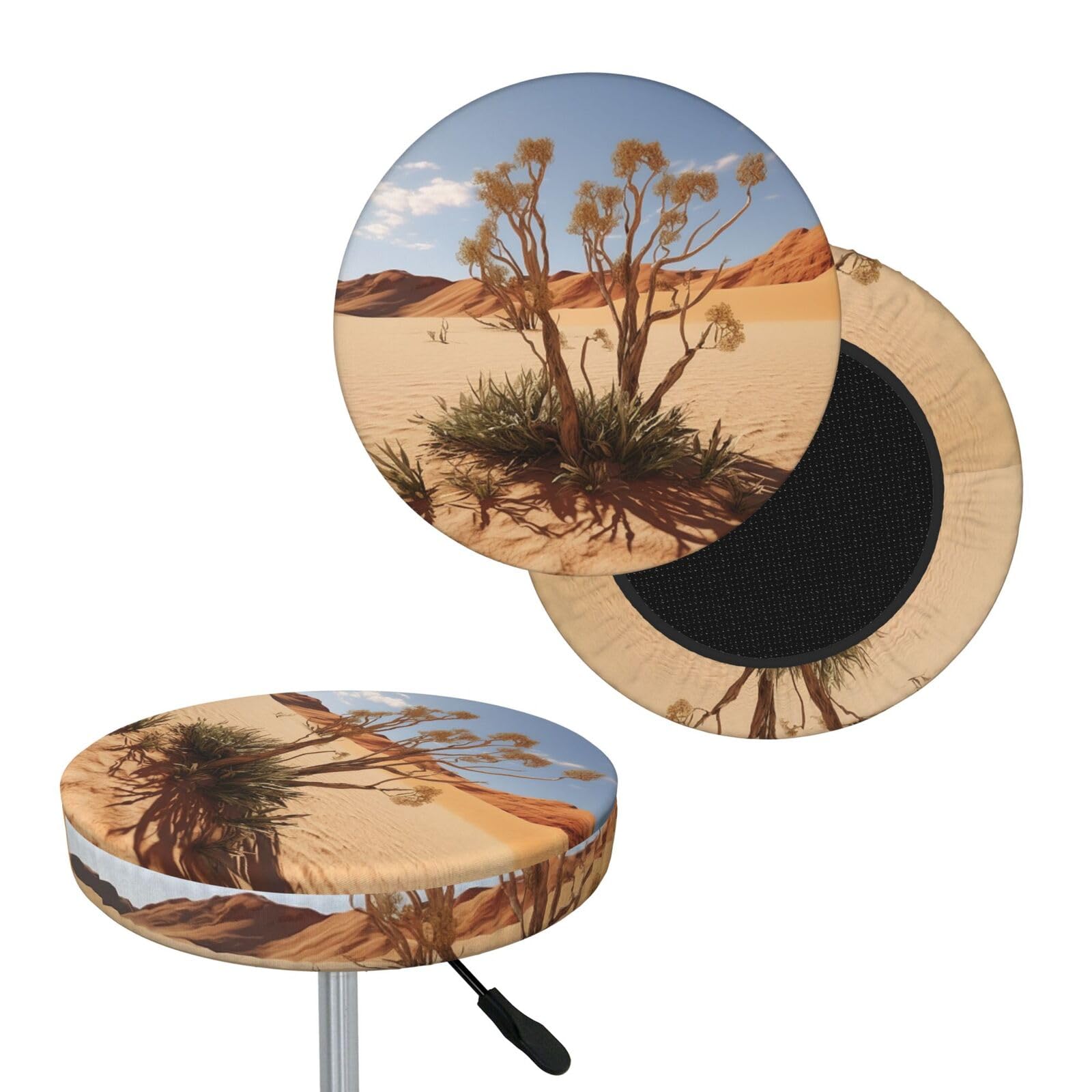 NONHAI Desert Plant Bar Stool Cover Round Elastic Stool Cushion Covers Dustproof Bar Chair Cover Washable Stool Cushion Slipcover Stretch Stool Seat Covers for 12-14 Inch Chair