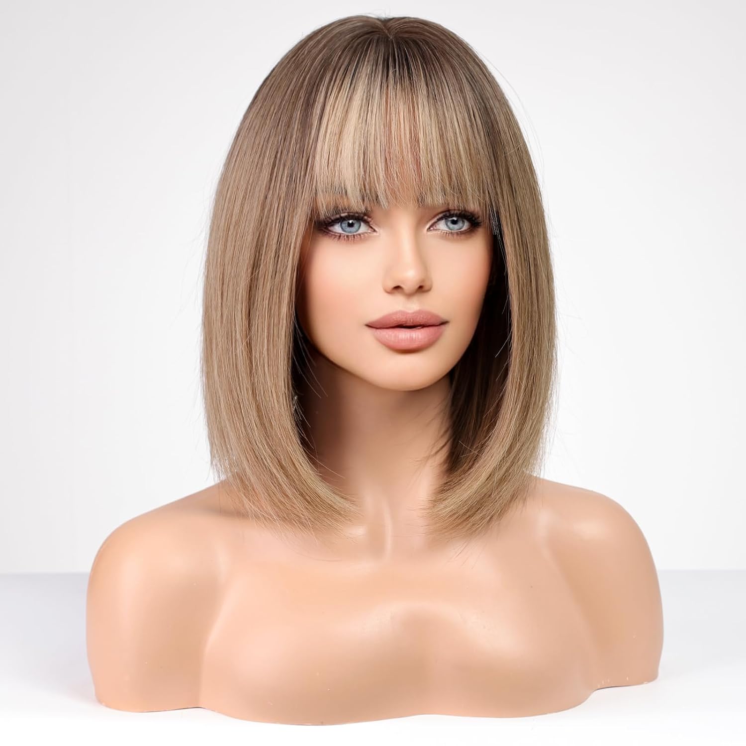 Ash Blonde Bob Wigs for Women,Synthetic Wig with Bangs - Image 5