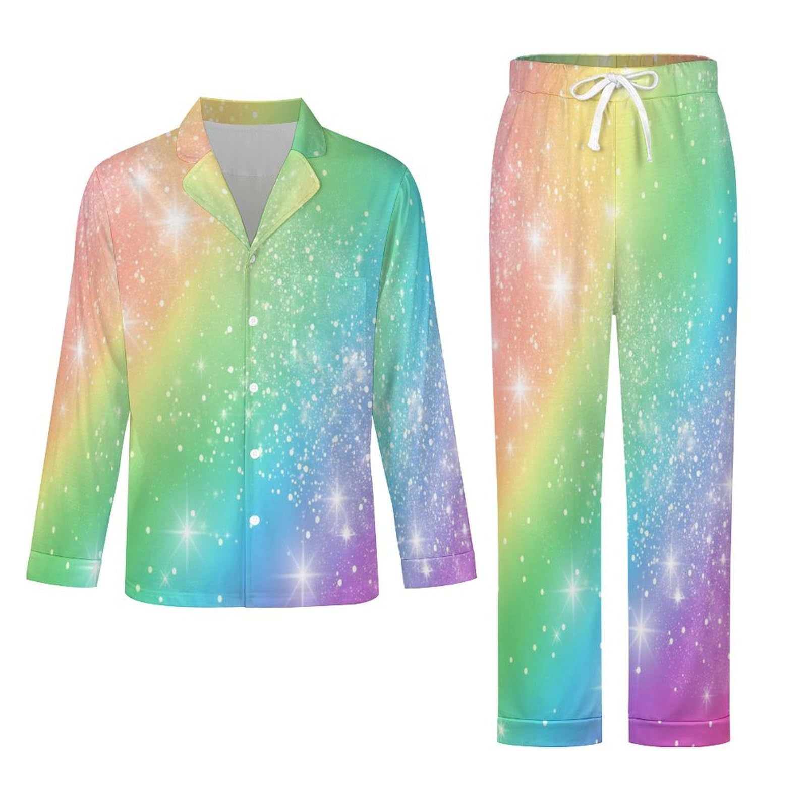OLEETS Completo Pigiama da Uomo 2 Pezzi - Cielo Stellato Colorato Pigiama Invernale Casual Morbido da Notte Completo con Top E Pantaloni A Maniche Lunghe 2 Pezzi Pigiama Largo
