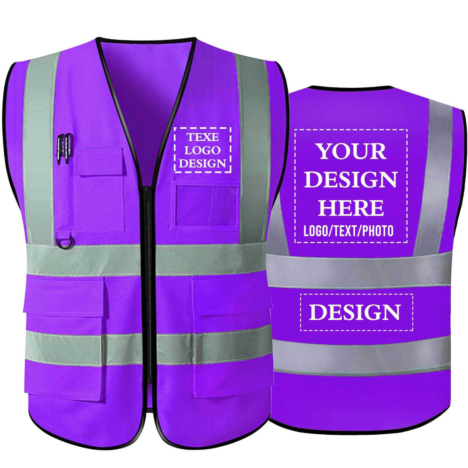 Custom Safety Vest with Logo Customize Reflective Work Vest with Pocket Personalized High Visibility Vest for Men S-5XL