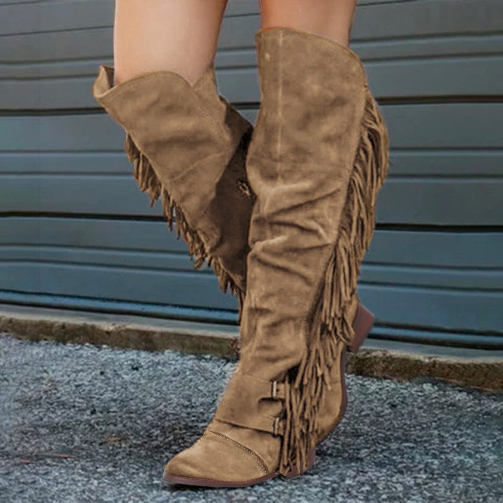 Knee Boots Casual The Over Retro Long Heels Fringe Shoes for Women Boots Women's Boots Calze X Stivali in Gomma Anfibi Pelle Donna