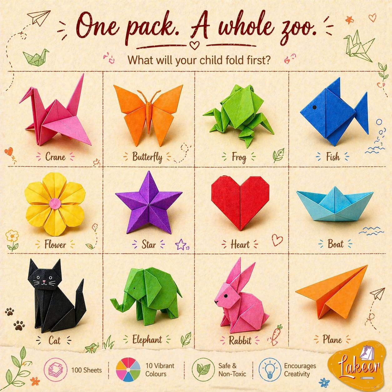 Lakeer Origami Paper 15 cm X 15 cm Pack of 100 Sheets Fluorescent Color Both Side Coloured For Origami, Scrapbooking, Hobby Crafts, Project Work 2