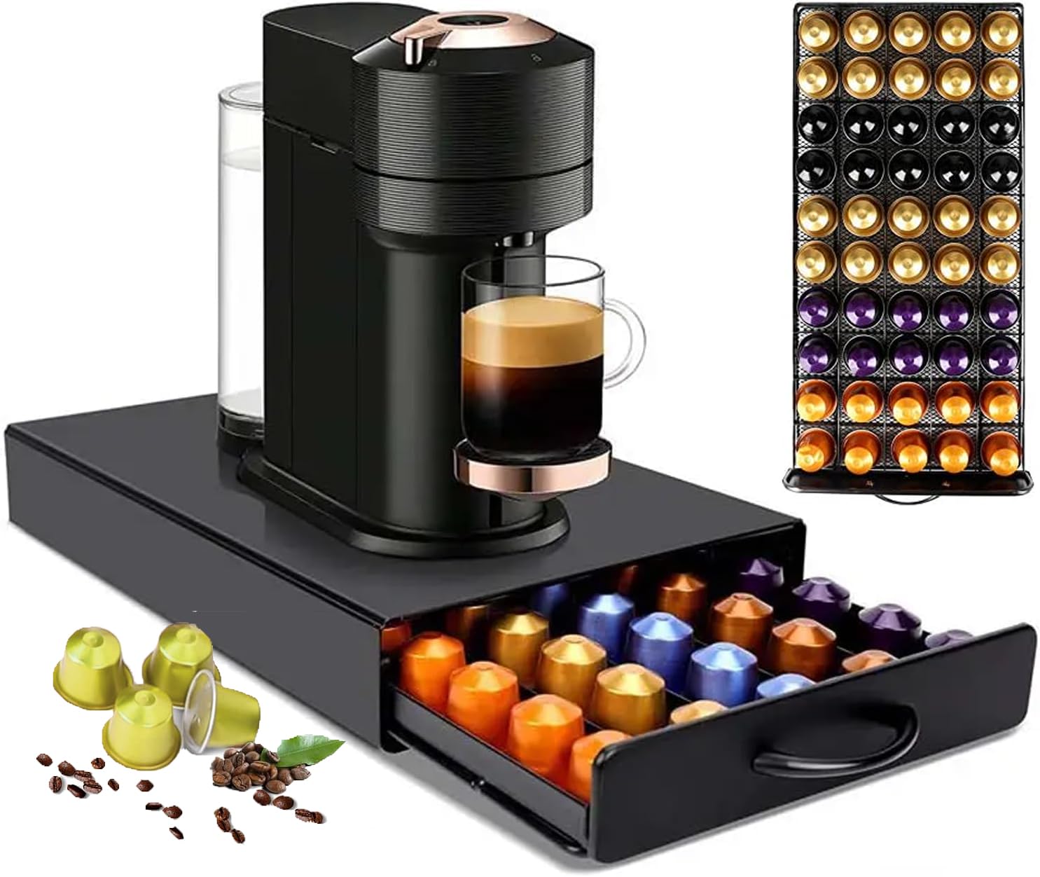 Cassetto Porta Capsule In Legno Massello Per Nespresso E Dolce Gusto - Organizer Con Divisorio, 31x30x10cm - Foto 2