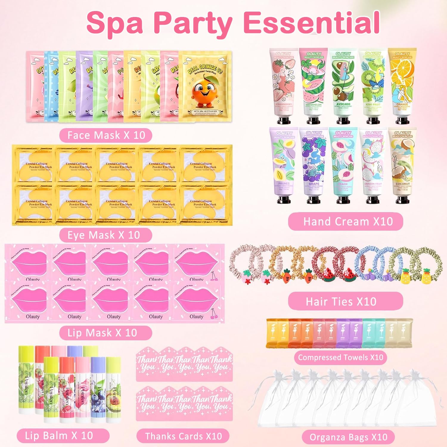 90 PCS Spa Party Supplies for Girls, Sleepover Spa Party Favors Gift Set Include Face Masks Skincare, Hand Cream, Lip Balm, Eye Mask, Lip Mask ,Organza Bags, Girls Slumber Birthday Spa Party Supplies