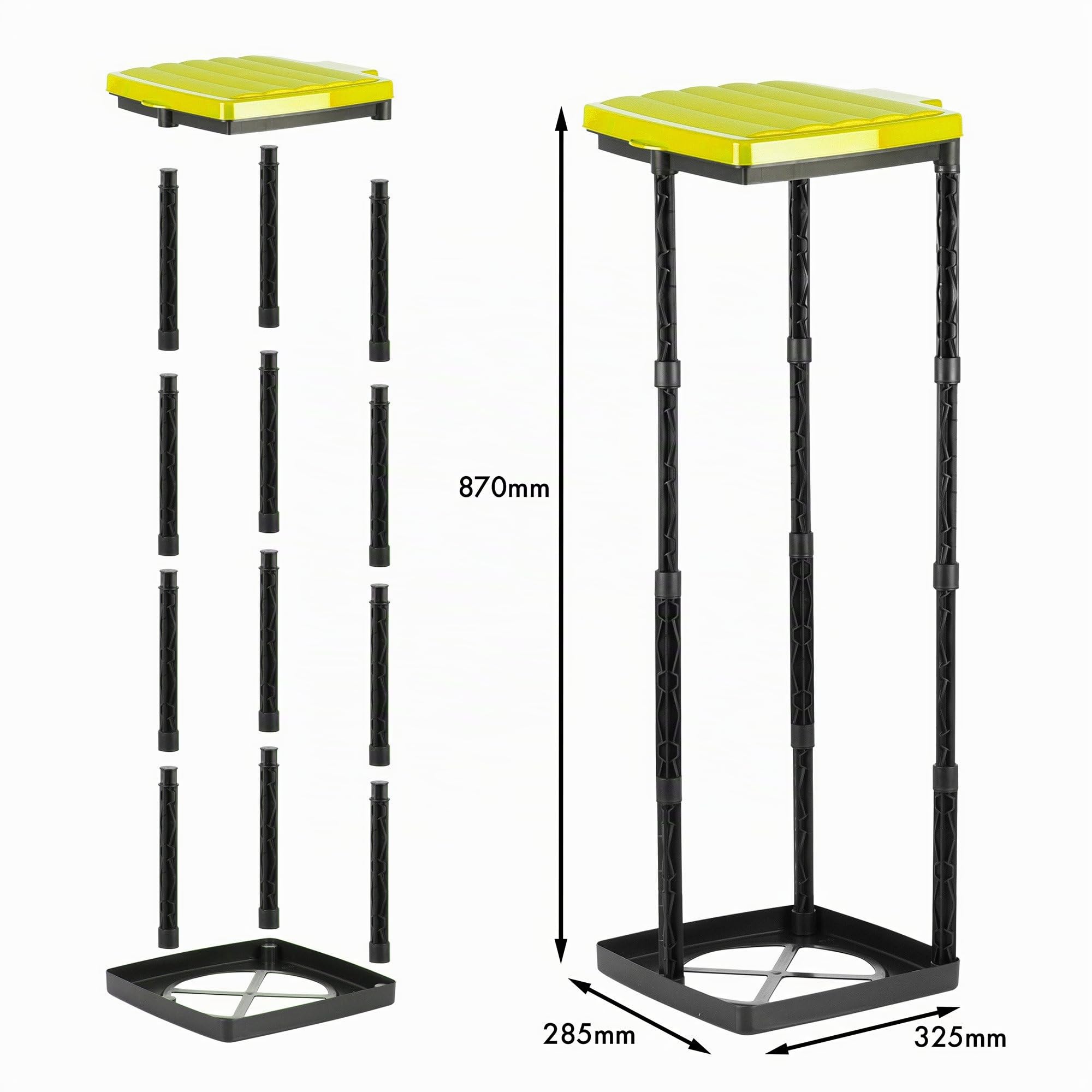 Grizzly porta sacchi spazzatura, 1x portarifiuti cestino per rifiuti con coperchio giallo, sistema a innesto regolabile in altezza con anello di fissaggio, per di diverse dimensioni da 25-120 litri