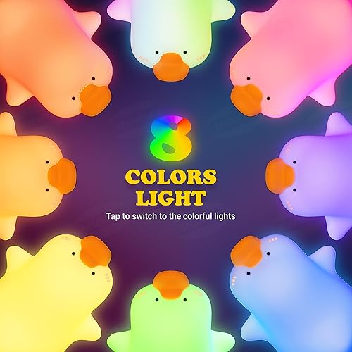Miniatura 2 de Luz nocturna de ganso para niños, lámpara de pato de silicona de 8 colores, luz nocturna de pato plano acostado, luz nocturna regulable de 3 niveles