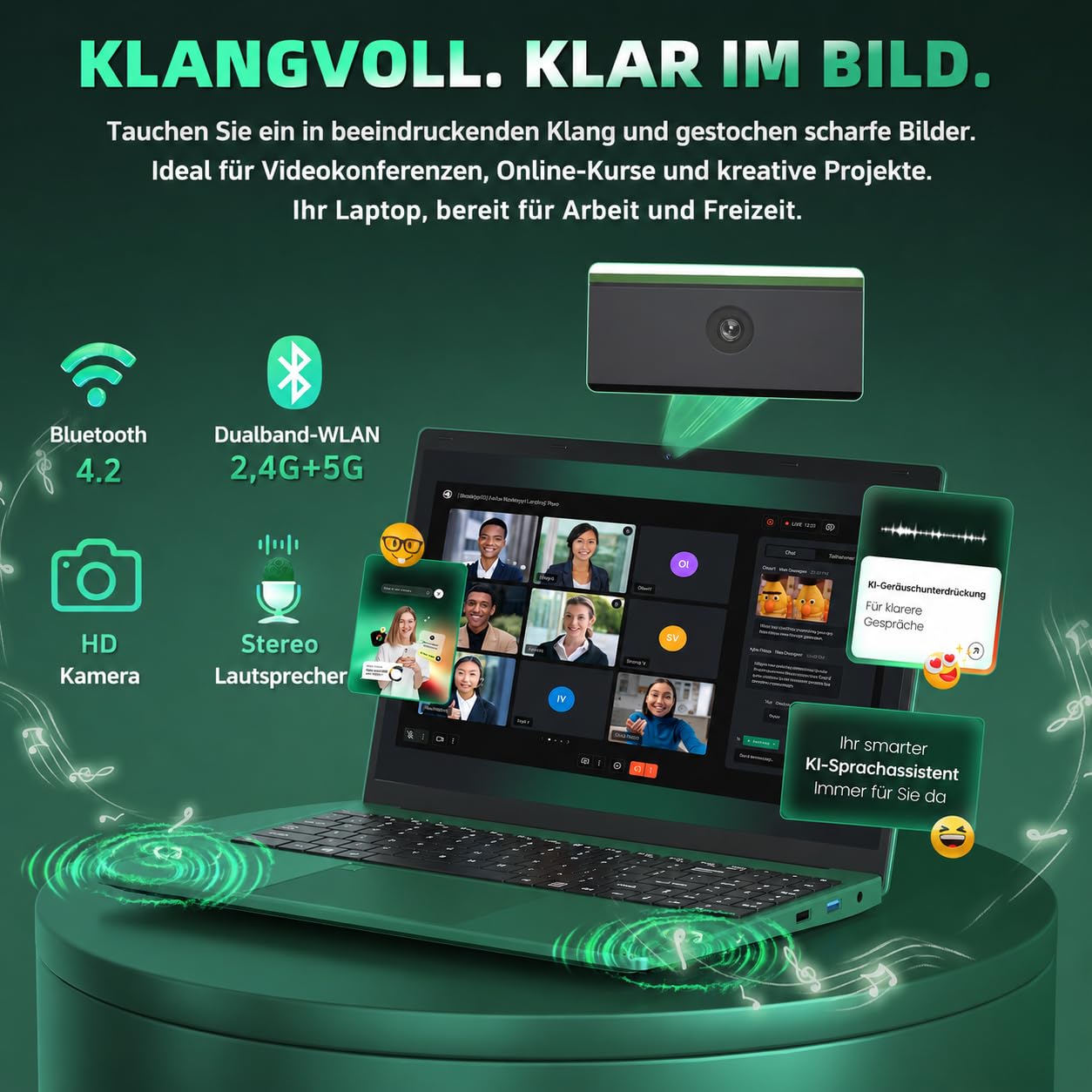 16-Zoll Business Laptop, 16GB RAM, 512GB SSD, 6500Y CPU bis zu 3,40 GHz | FHD IPS Display, Fingerabdruck, beleuchtete Tastatur, USB 3.0, WLAN, Type-C Charging, Grüner Notebook für, Arbeit, Schule