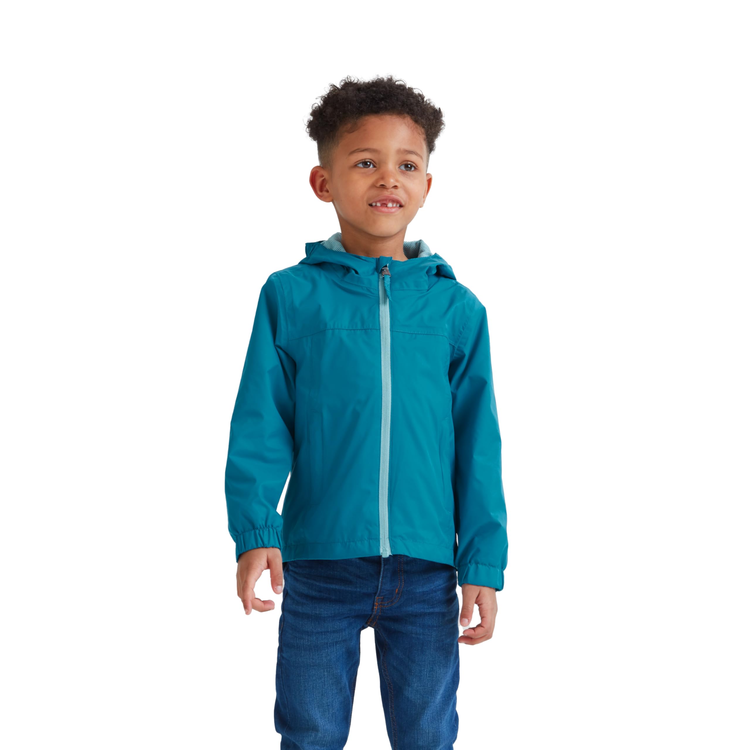 Tog24 Mosaic Blue Copley Kids Lightweight 100% Waterproof Jacket With Hood, 5K Waterproof Packaway Rain Jacket With Carry Bag, Windproof & Breathable, Ideal For School And General Outdoor Use
