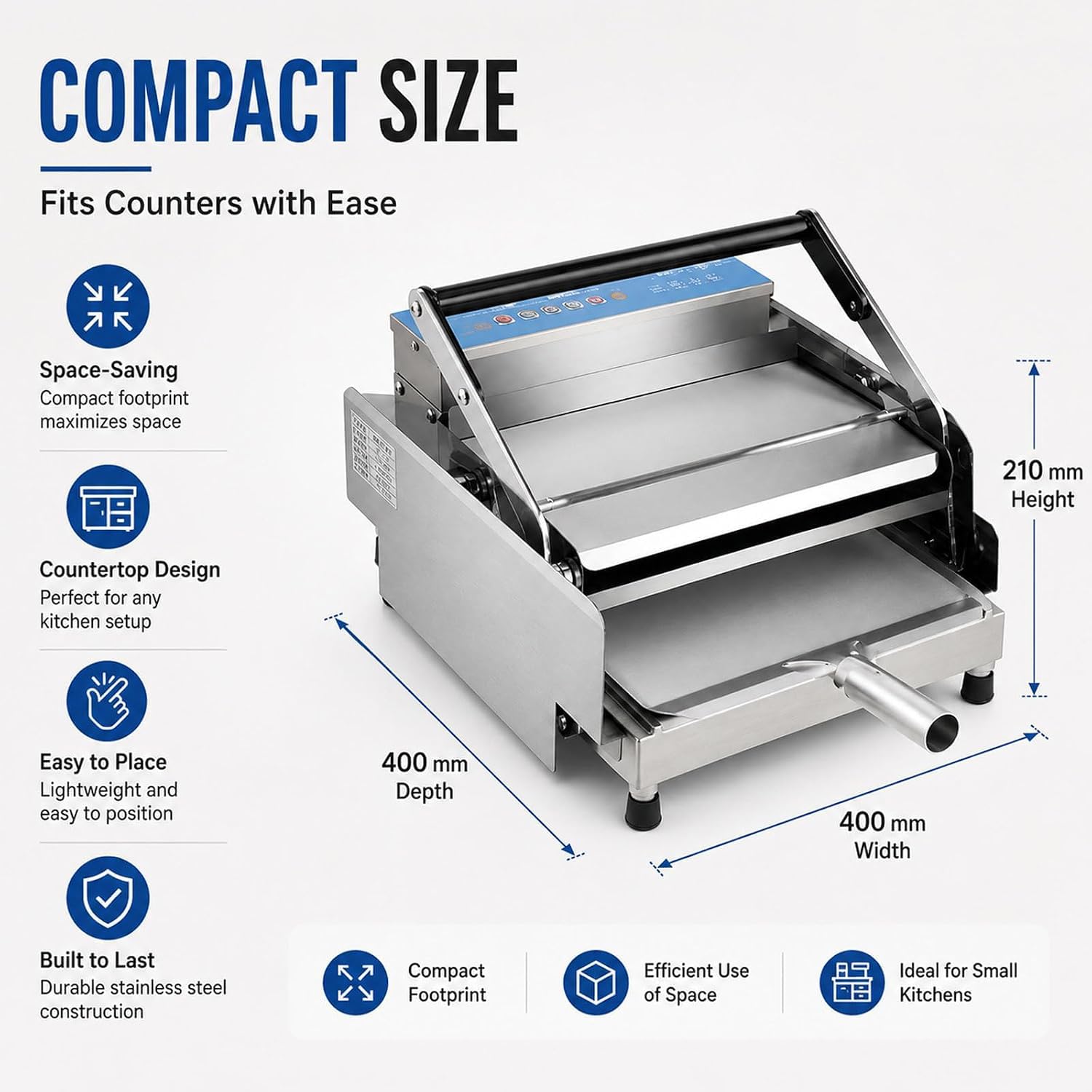 TYH Piastra per Panini da Banco in Acciaio Inox, Tostapane Commerciale A Doppio Strato per Hamburger, Timer da 0 A 3 Minuti, Controllo della Temperatura da 0 A 300 °c, con Piastre Riscaldanti