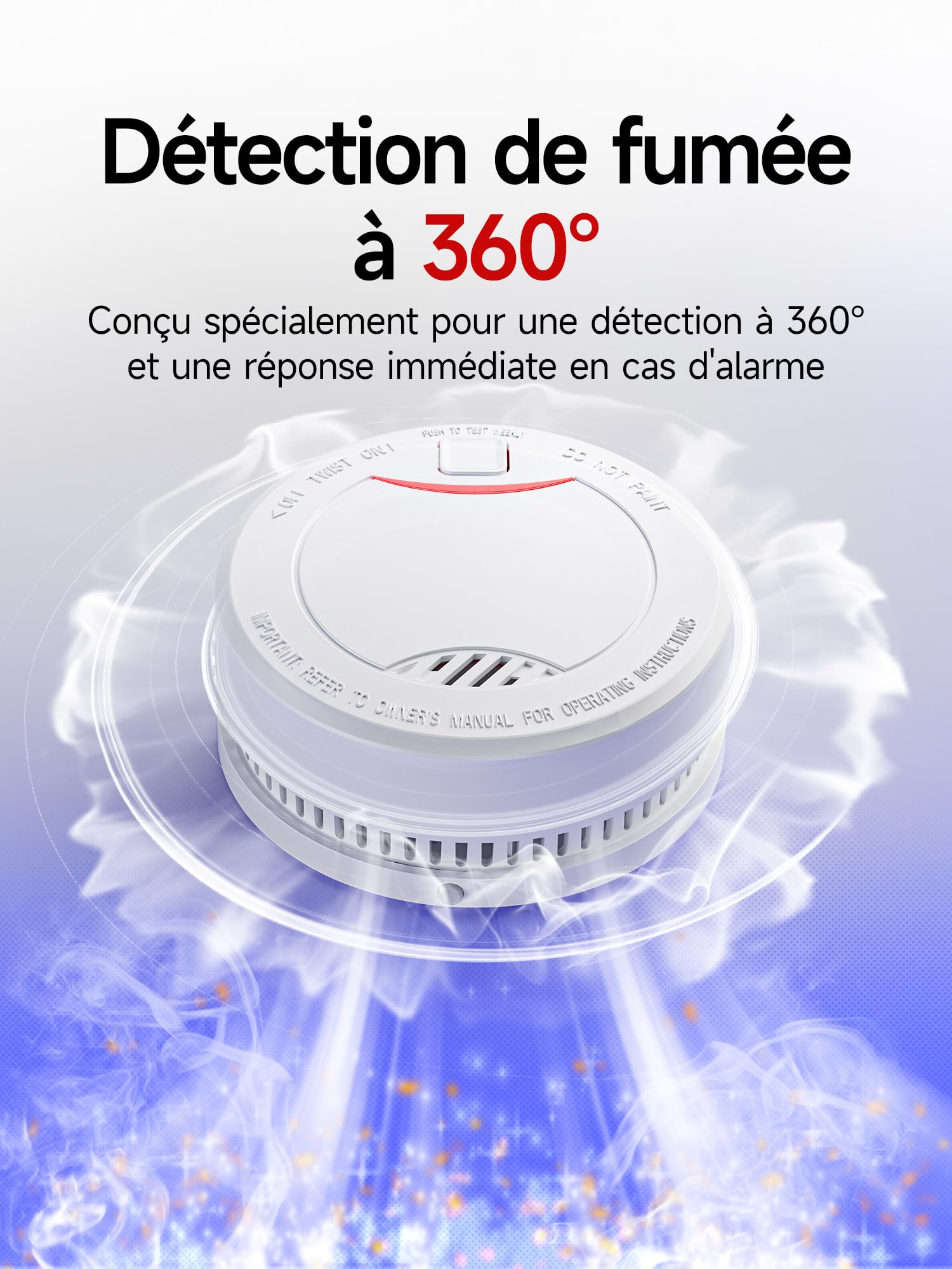 Heiman Détecteur de Fumée Photoélectrique 10 Ans - Certifié DIN en 14604, VDS et LPCB - Alarme d'Incendie Pile de 10 Ans - Bouton de Test/Silencieux - 85 DB - Blanc (Pack de 1)