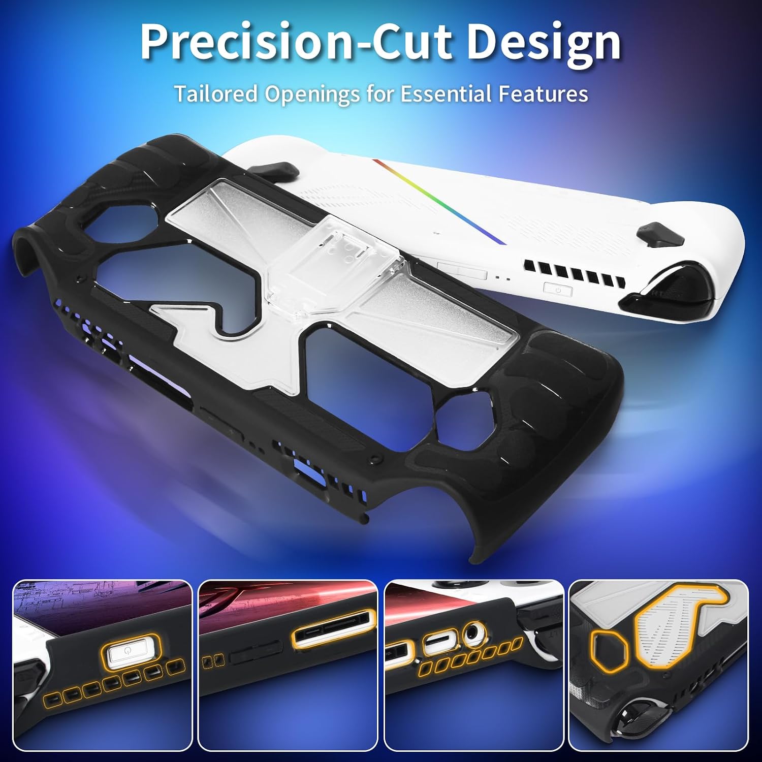 CLOKORIA Protective Case Compatible with ASUS Rog Ally 2023,3 in 1 Cover Case for Rog Ally with 2 Tempered Glass Screen Protector and 2 Thumb Grip Caps (Black)