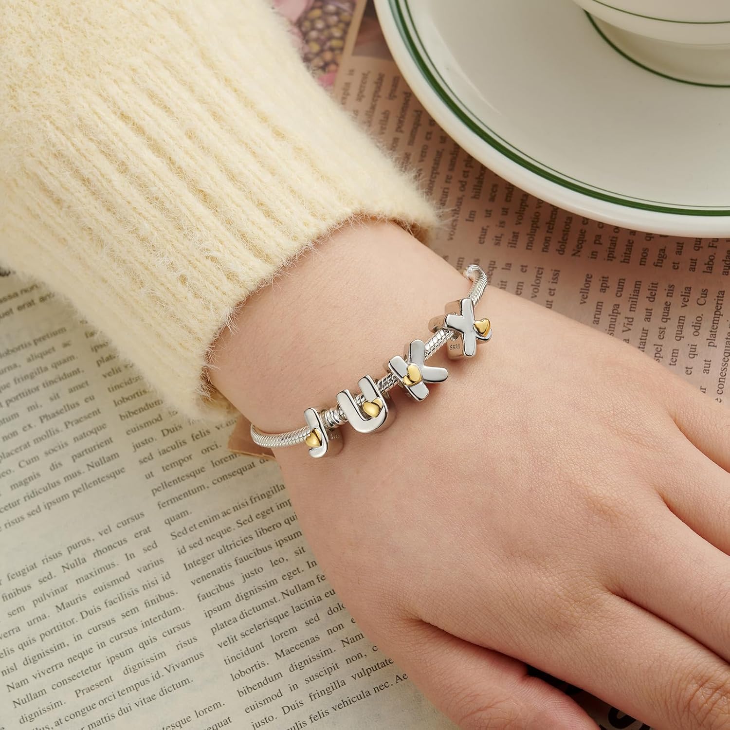 PARCOM S925 Sterling Silver Charms for Bracelets and Necklaces,Letter Charms A-Z for Bracelet Necklace with Golden Heart Initial Beads Pendant Jewelry Bracelets for Women Birthday Ceremony, perfect Valentine's Day gift - Image 3