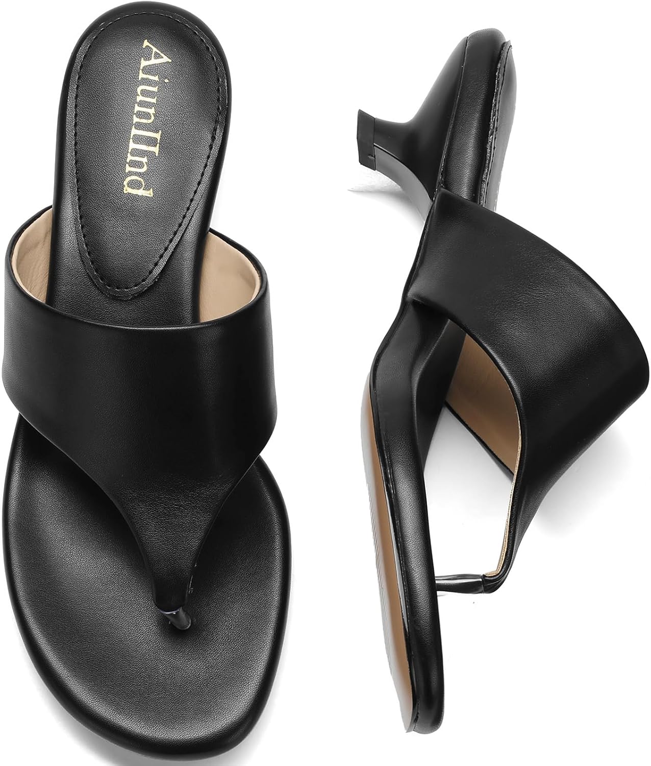 Women’s Kitten Heel Sandals Square Open Toe Slip-On Flip Flop 1.57 Inch Thong Sandals Party Dress Heeled Sandals - Image 5