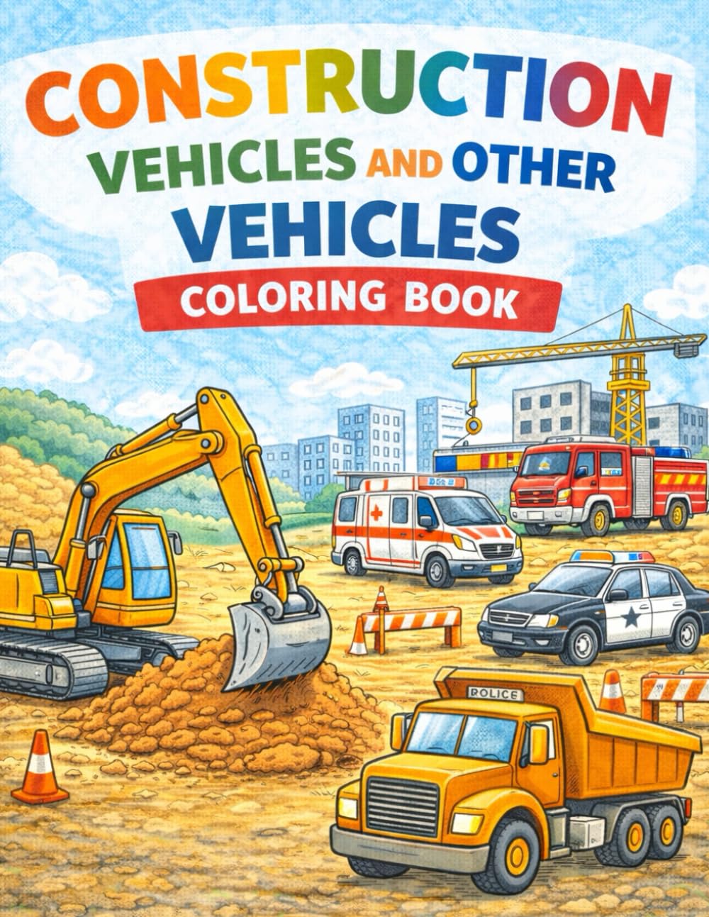Construction vehicles and other vehicles: coloring book