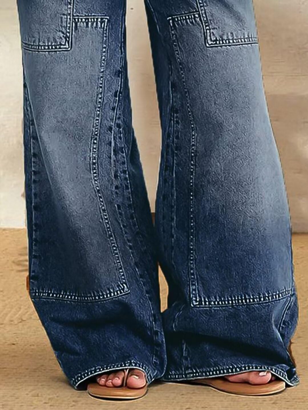Flamingals Wide Leg Jeans for Women Drawsting Mid Waist Baggy Jeans Belted Wash Stitch Detai Trouser Jeans