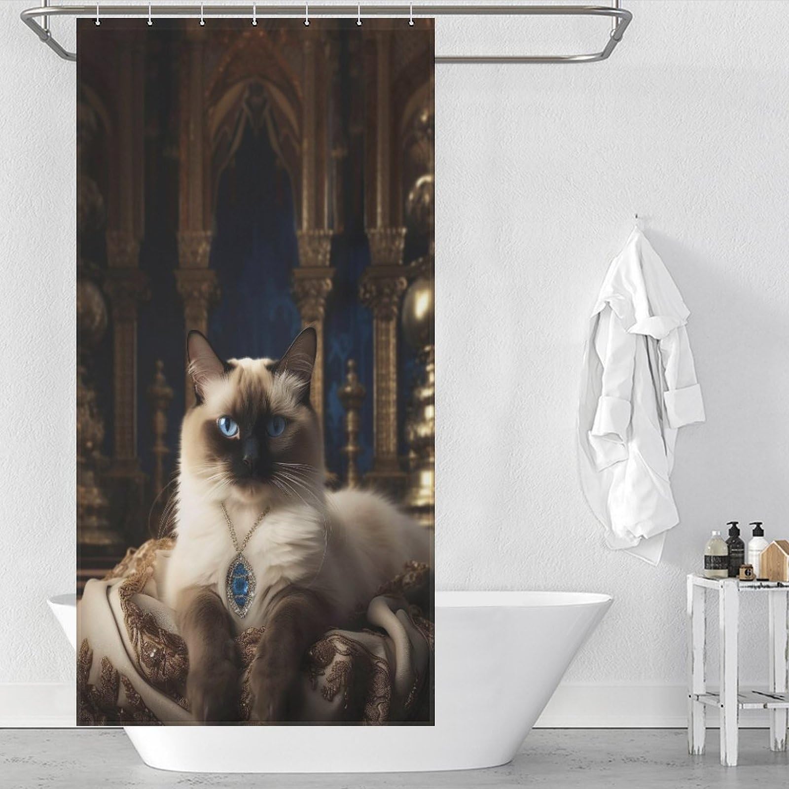 Rideau de douche chat polyester imperméable lavable en machine 92x183cm pour douche italienne