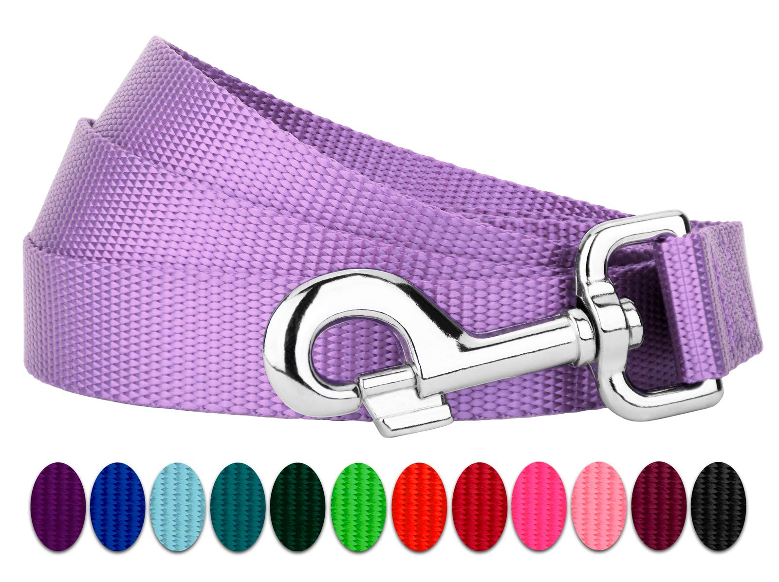 Country Brook Petz - Vibrant 17 Color Selection - Heavyduty Doublehandle Nylon Leash (6 Foot, 1 Inch Wide, Lavender)