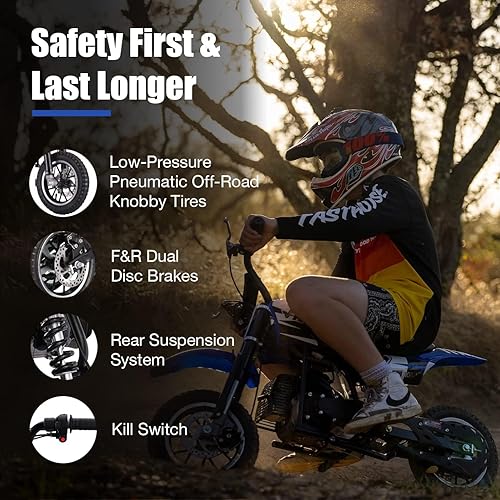 Miniatura 3 de FRP DB001 50CC 2-Stroke Kid Dirt Bike Off-Road Mini Dirt Bike Up to 20Mph EPA Approved Kids Dirt Bike WRear Suspension Kill Switch Front  Rear Disc