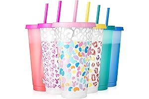 Fun Color Changing Cups with Lids and Straws - Pack of 6 Bulk Reusable Tumblers