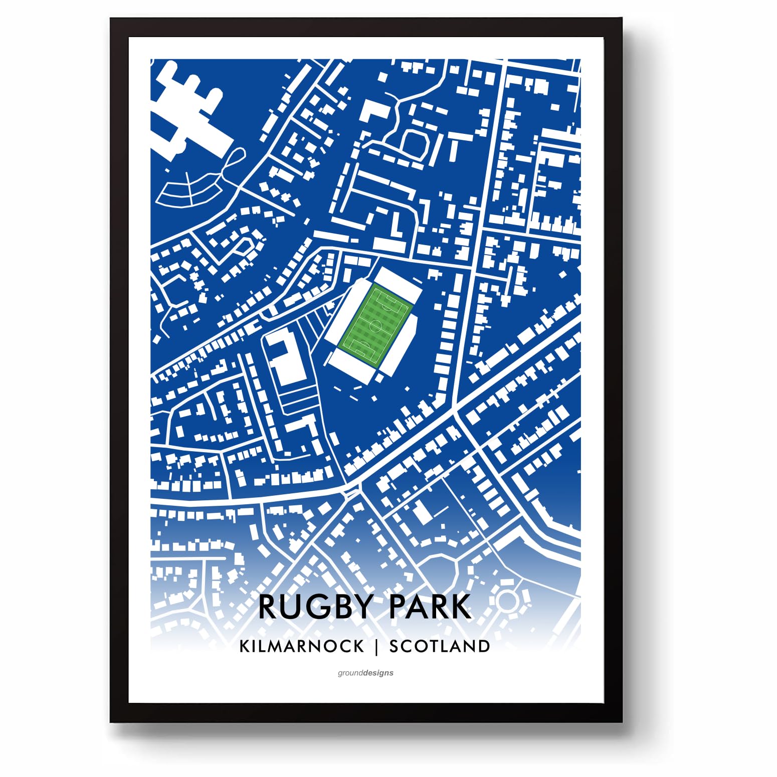 Grounddesigns Men's Blue And White Kilmarnock Fc Football Gift Rugby Park Bbsp Stadium Art Unframed A3 Print Kfc