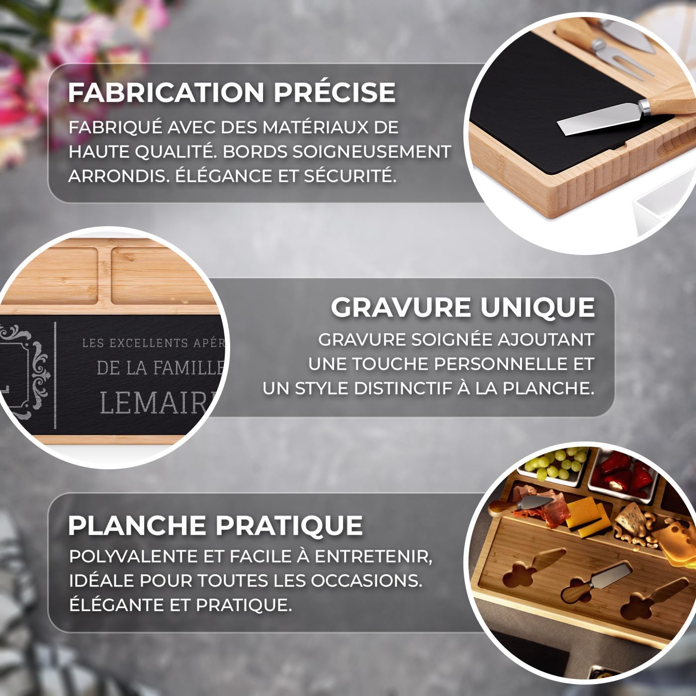 Maverton Planche à Fromage Personnalisée Cadeau Couple - Plateau de charcuterie avec Accessoires - Plateau Apero Gravé pour Parents - Cadeau Personnalisé pour mariés pour mariage/Noël/noces - apéro