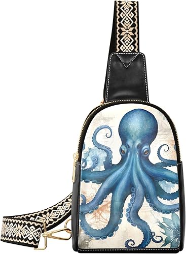 Sling Backpack Octopus Vintage Sling Bag for Women Crossbody Shoulder Bag Leather Fanny Pack Chest Bag for Travel Hiking 202A1791