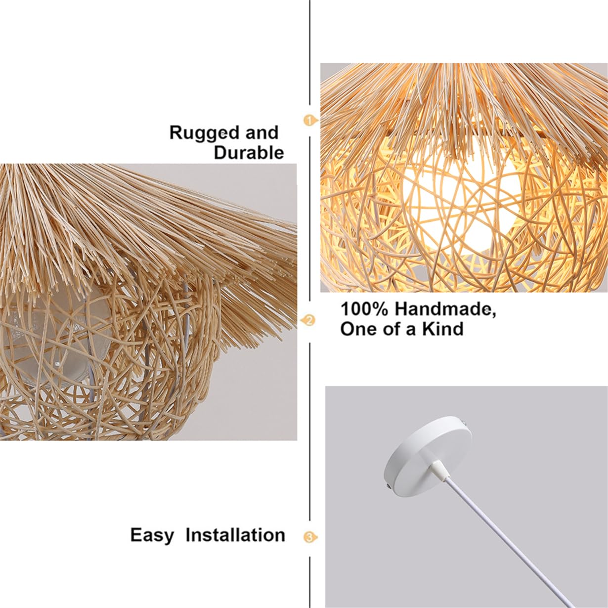 Lampada A Sospensione In Vimini Con Paralume In Rattan, Paralume Intrecciato A Nido D'uccello 19,7 Pollici, Lampadario In Vimini Intrecciato A Mano A 1 Livello In Rattan Bohémien