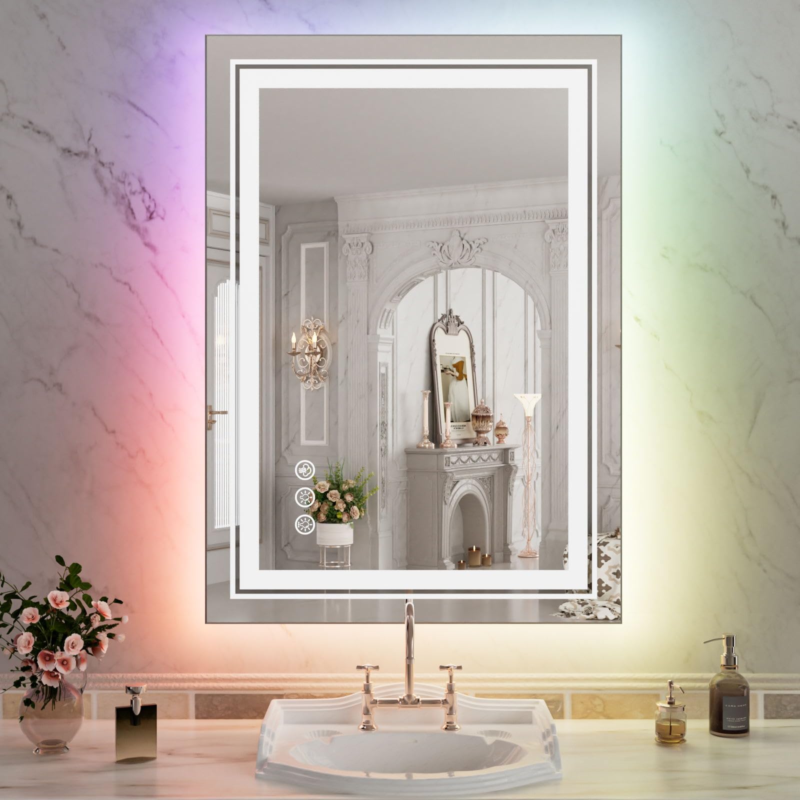 Specchio Da Bagno LED Bumng 50x71 Cm – Luce Frontale E Retroilluminazione, Dimmerabile, Antiappannamento, Touch, 3 Colori, Infrangibile - 5