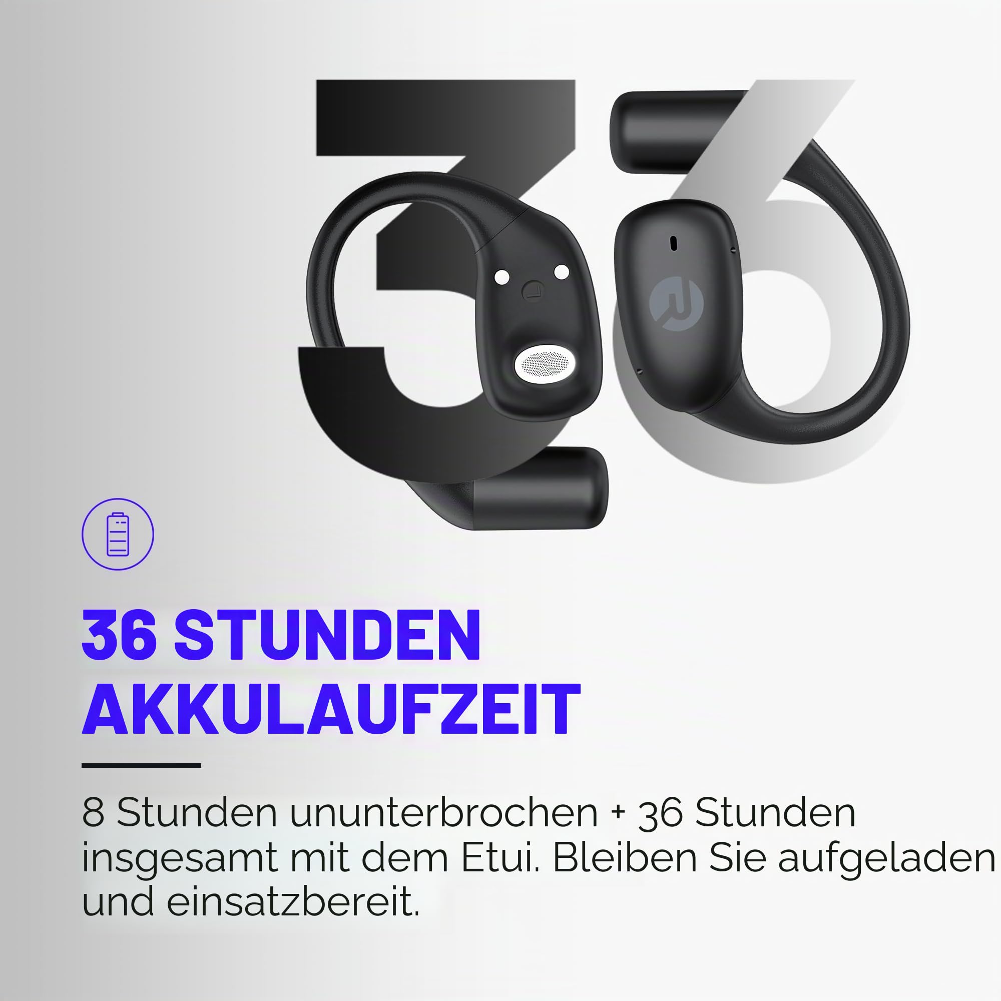 Raycon Essential Open Ear Earbuds - Open Ear Kopfhörer, Earbuds Wireless Bluetooth, Schweiß- & Wasserabweisende Ohrhörer, Laufkopfhörer mit ultraleichtem Design, 36 Stunden Akkulaufzeit (Schwarz)