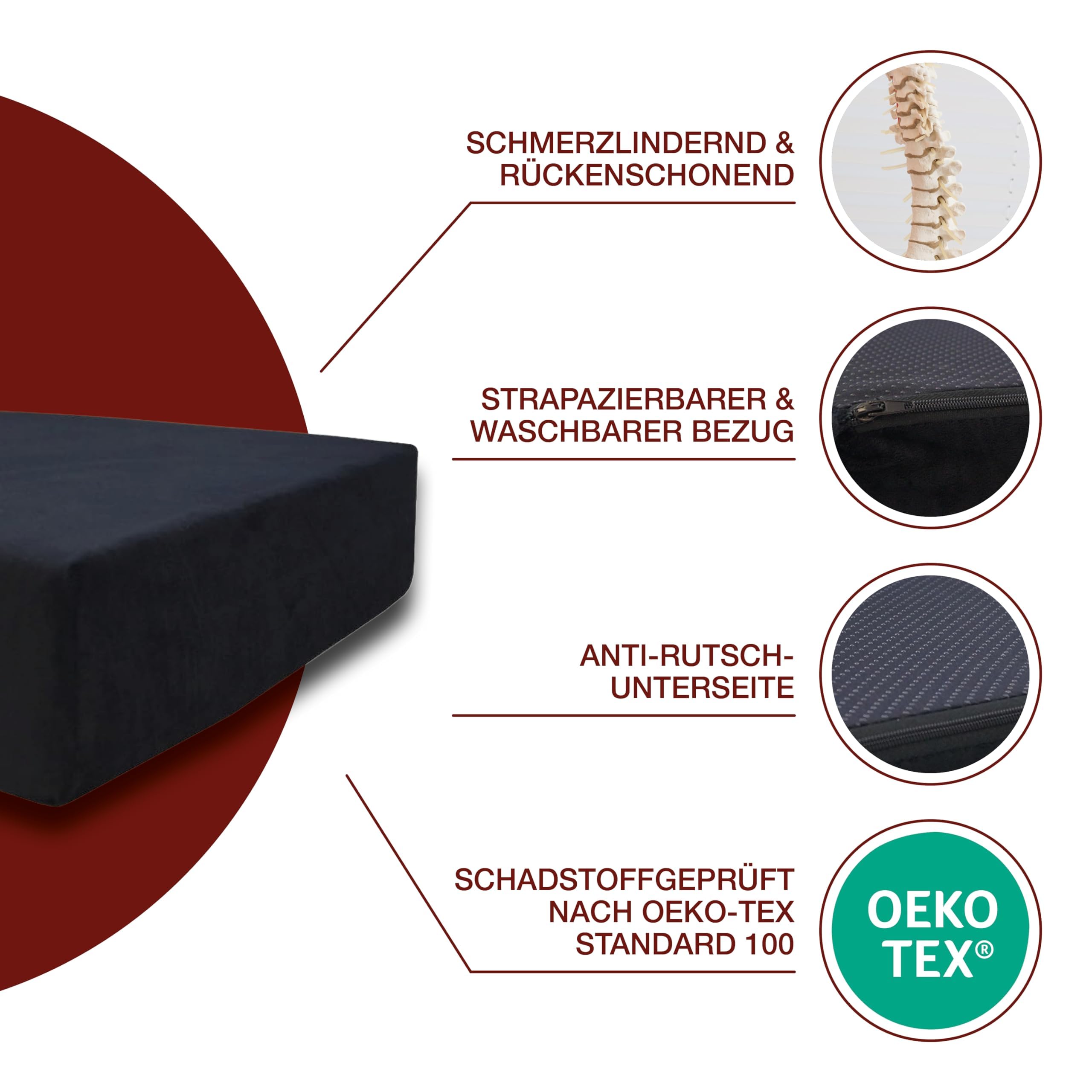 PrimoLiving Orthopädisches Memory-Schaum Sitzkissen - 10 cm Sitzerhöhung - 40x40x10 cm Aufstehhilfe - festes Sitzkissen mit Ersatzbezug
