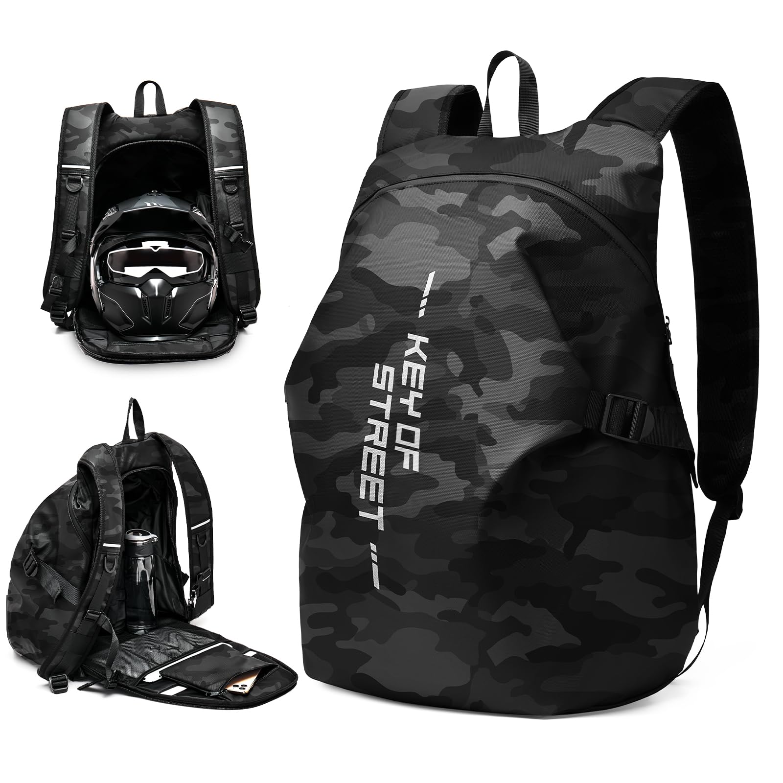 WEPLAN Zaino per Casco Uomo Donna Zaino Moto Zaino da Moto con Portacasco Zaino da Moto Impermeabile Cinturino per Casco da Moto Borsa Porta Casco Moto,Nero