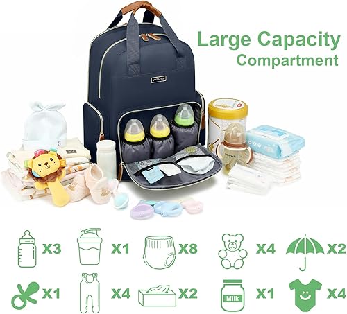 Miniatura 7 de Mochila para pañales con cambiador, organizador de bolsas de pañales para mamás, papás, bolsas cambiadoras grandes para bebés