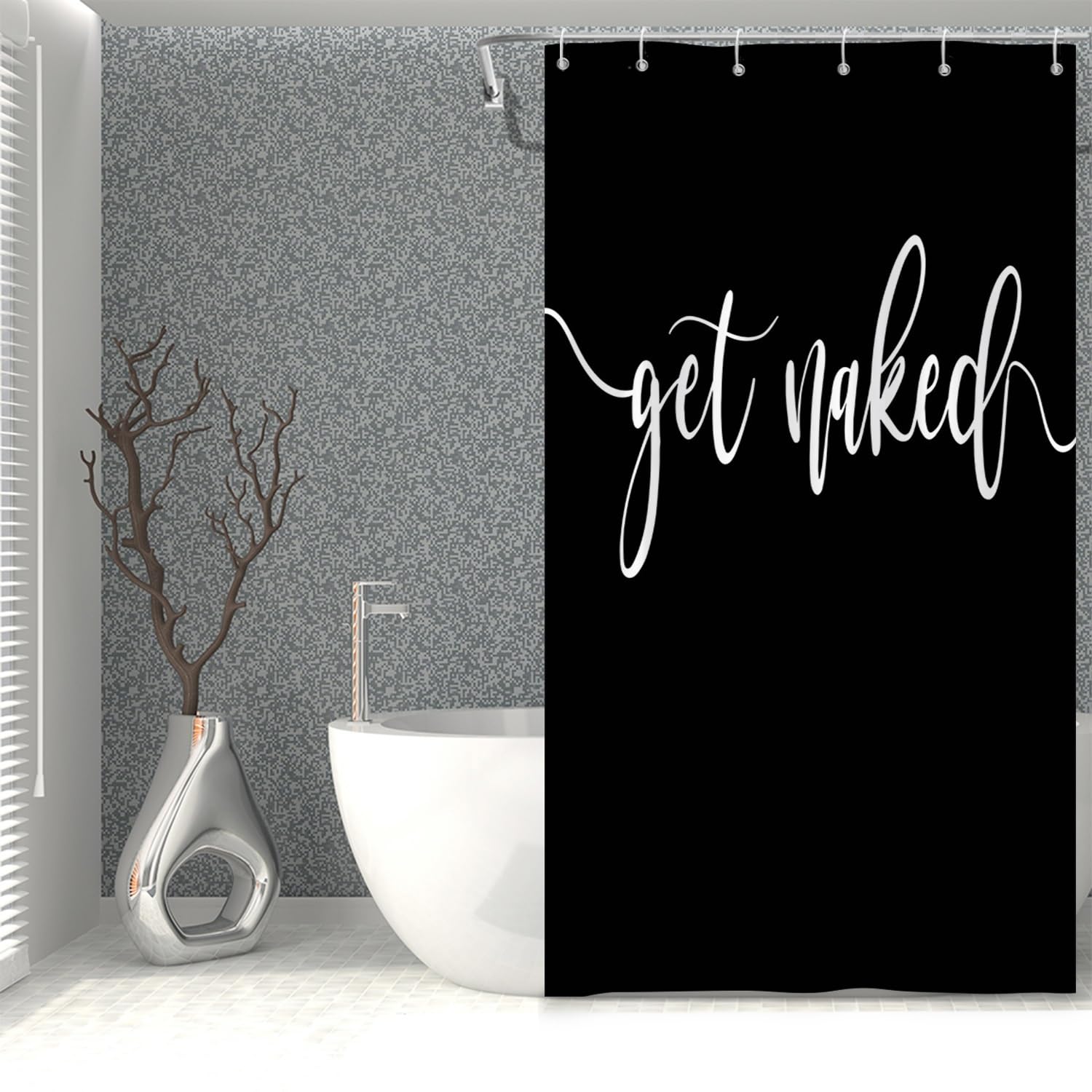 Eleroye Funny 'Get Naked' Shower Curtain - Black/Grey/White Art Print, 100% Polyester, 36 X 72 Inches With 12 Hooks - Machine Washable Bathroom Decor - View #5