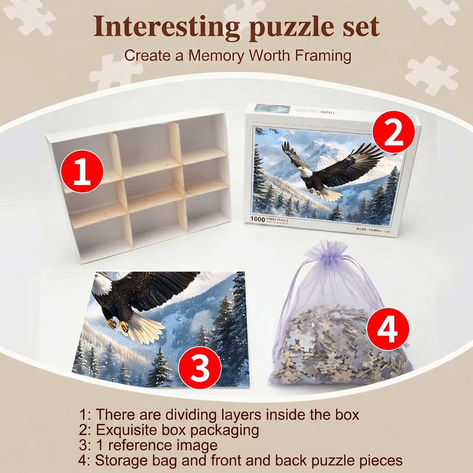 paesaggio aquila Puzzle 1000 Pezzi per Adulti, Puzzle in Legno - Collezione Classica con Poster Incluso - Sfida di Concentrazione e Passatempo Antistress, Gioco per Famiglia, 75 x 50 cm f0-517