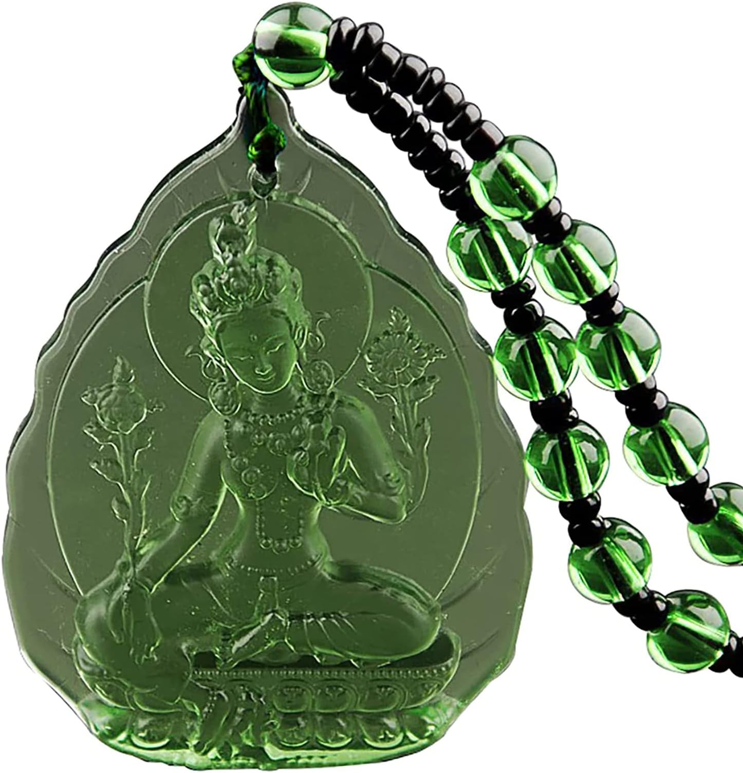 Green Tara Pendant Kuan Yin Goddess of Compassion Mercy Crystal Kwan Yin Pendant Necklace Guan Yin Amulet Quan Yin Avalokitesvara for Healthy Wealth