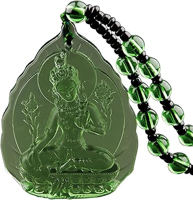 Green Tara Pendant - Kuan Yin Goddess of Compassion Mercy Crystal Kwan Yin Necklace for Healthy Wealth