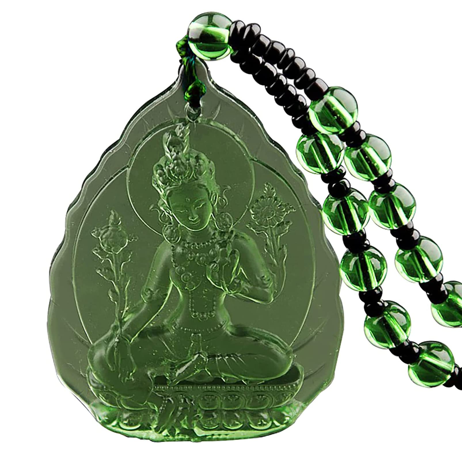 Green Tara Pendant Kuan Yin Goddess of Compassion Mercy Crystal Kwan Yin Pendant Necklace Guan Yin Amulet Quan Yin Avalokitesvara for Healthy Wealth