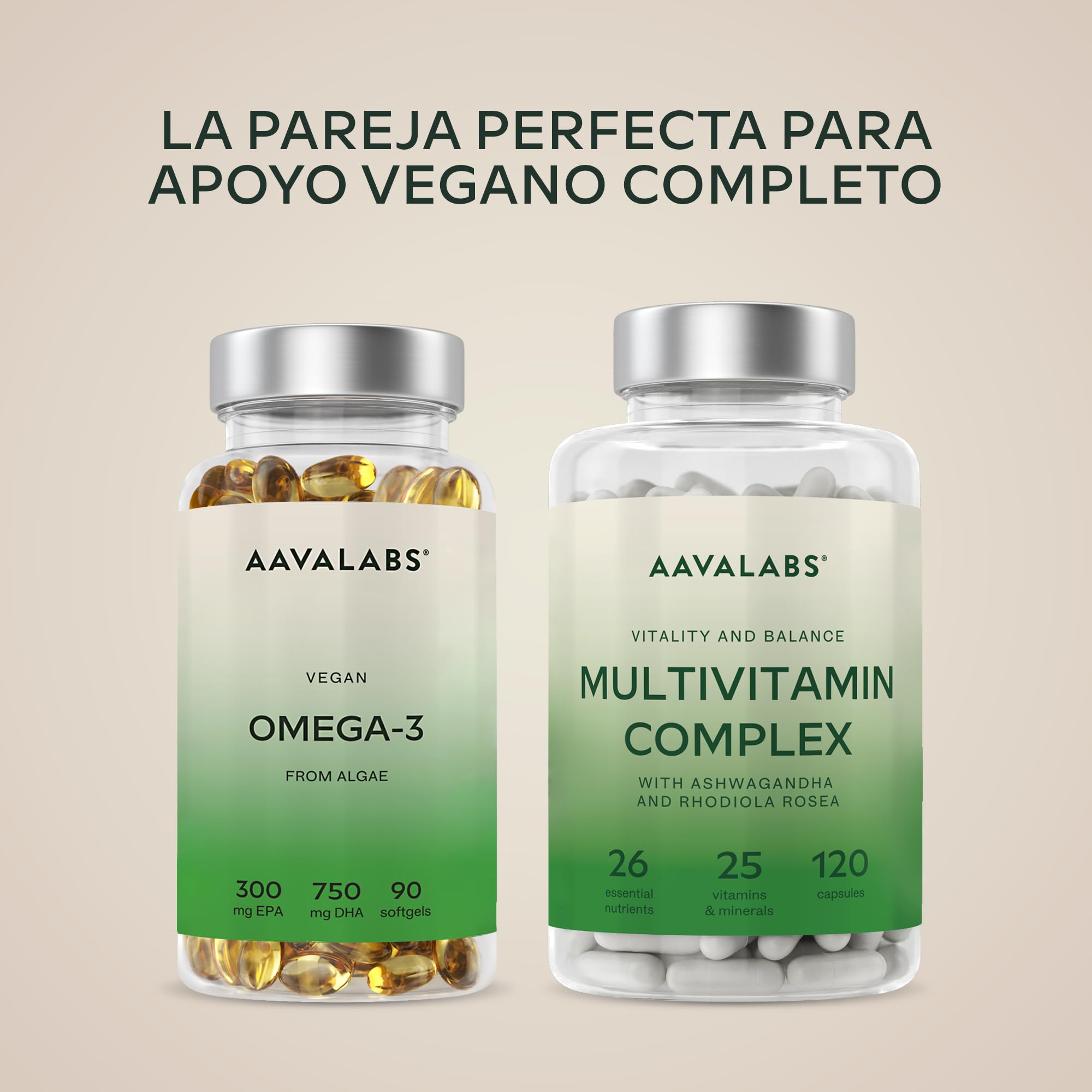Omega 3 Vegano Aavalabs [ 1500 mg ] - de Aceite de Algas de Origen Vegetal Sostenible 750 mg DHA + 300 mg EPA por Dosis Diaria - Pureza Nórdica - 100% Vegano - 90 Cápsulas blandas